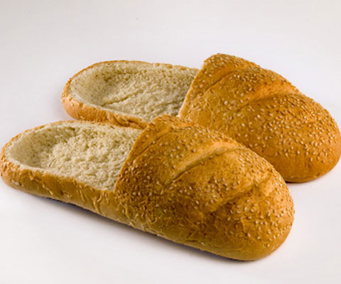 pair of slippers made of loaves of bread